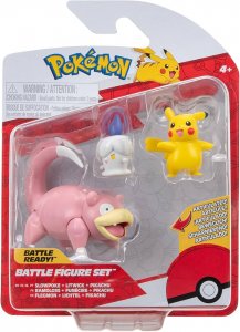 Jazwares Sada bojových figurek Pokémon 3-Pack Pikachu Female, Litwick, Slowpoke 5 cm