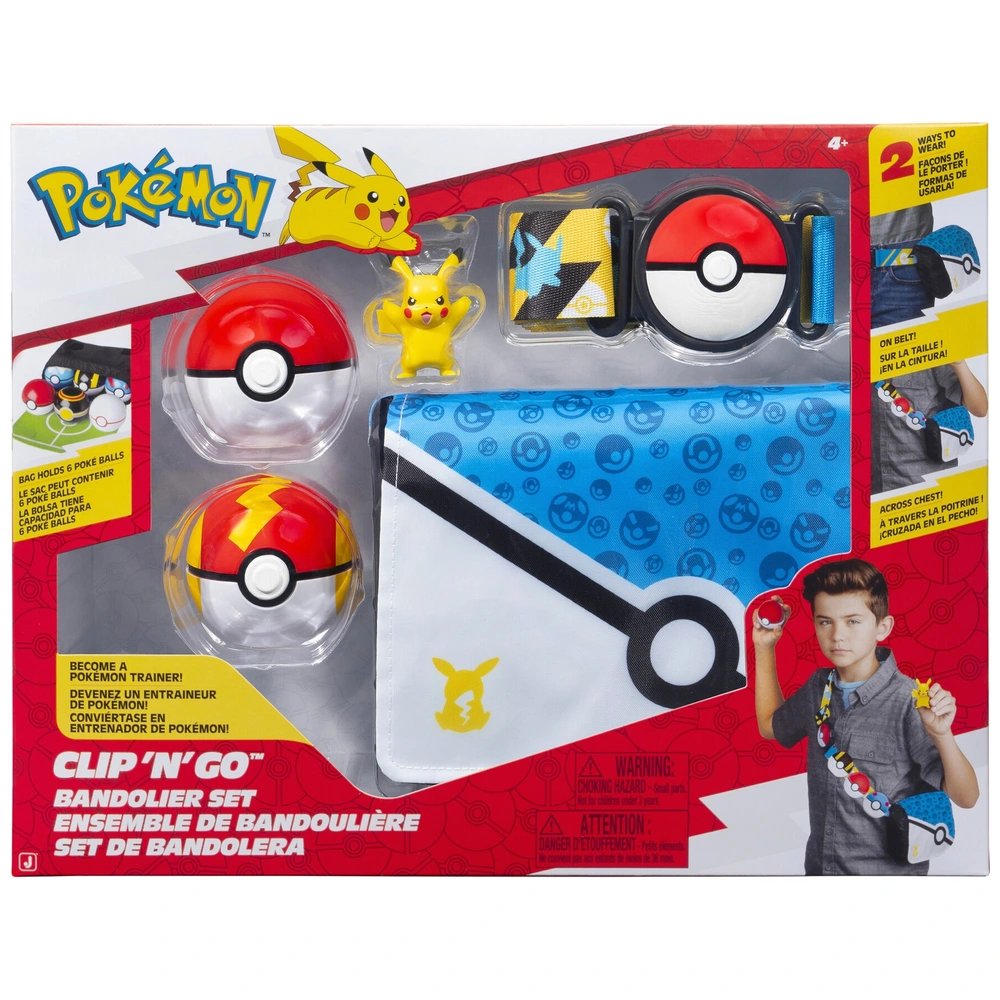 Jazwares Pokemon Set Clip and Go Bandolier Trainer Set Repeat Ball & Pikachu