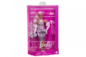 Barbie deluxe modelka - metalické šaty HYV25 TV
