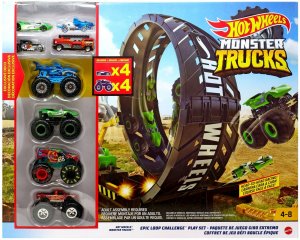 Hot Wheels monster trucks velká smyčka 4 monster trucky a 4 vozidla HGV15